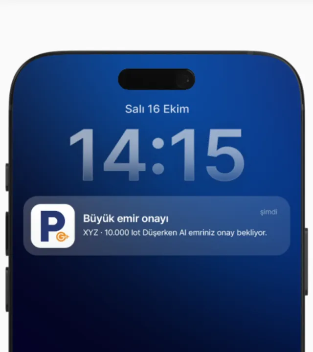 Telefon kilit ekranında Phillip MobilG+ bildirimi: büyük emir onayı bekleniyor.